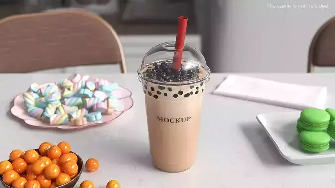 Mockup Asian Bubble Tea Drink Dome Cup Brown 3D model