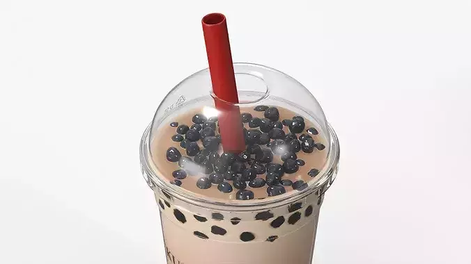 Mockup Asian Bubble Tea Drink Dome Cup Brown 3D model 3