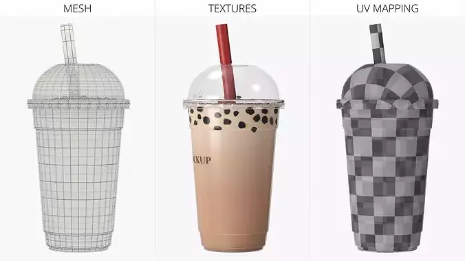 Mockup Asian Bubble Tea Drink Dome Cup Brown 3D model 6