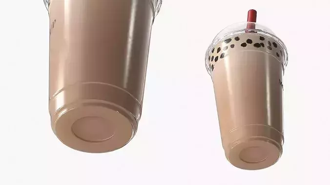 Mockup Asian Bubble Tea Drink Dome Cup Brown 3D model 4