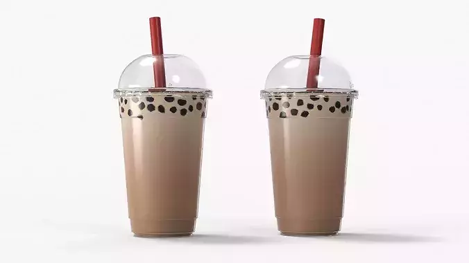 Mockup Asian Bubble Tea Drink Dome Cup Brown 3D model 2