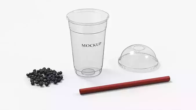 Mockup Asian Bubble Tea Drink Dome Cup Brown 3D model 5