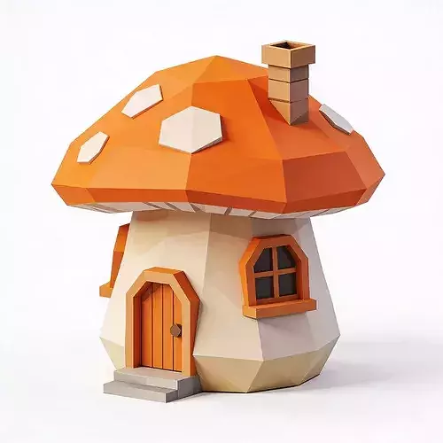 Stylized 3D Low-Poly Orange Mushroom House