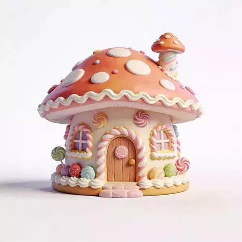 Stylized 3D Pastel Candy Mushroom Cottage