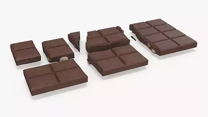 Milk Chocolate Hazelnut Bar with Multiple Pieces 3D model 5