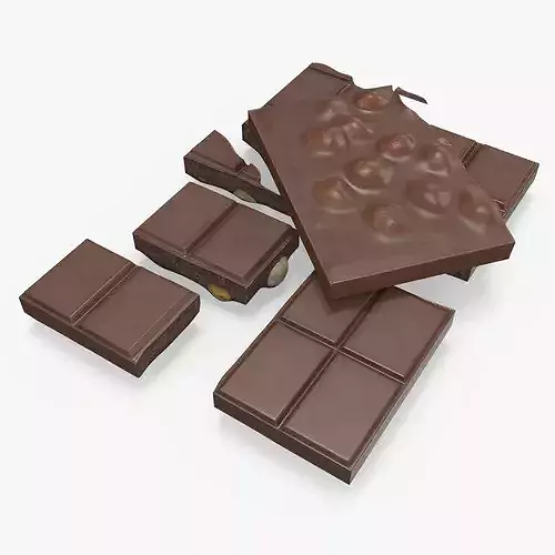 Milk Chocolate Hazelnut Bar with Multiple Pieces 3D model 2