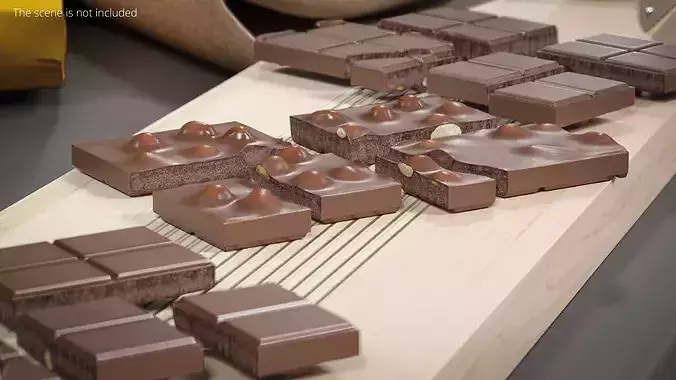 Milk Chocolate Hazelnut Bar with Multiple Pieces 3D model 3