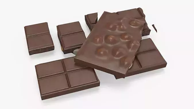 Milk Chocolate Hazelnut Bar with Multiple Pieces 3D model