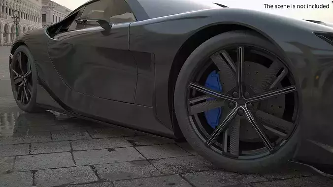 Sport Alloy Wheel with Tire Black 3D model 2