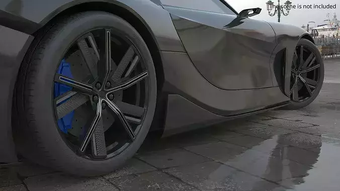 Sport Alloy Wheel with Tire Black 3D model 3