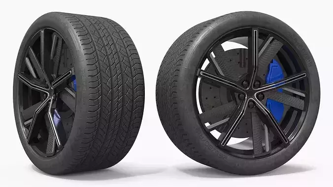 Sport Alloy Wheel with Tire Black 3D model