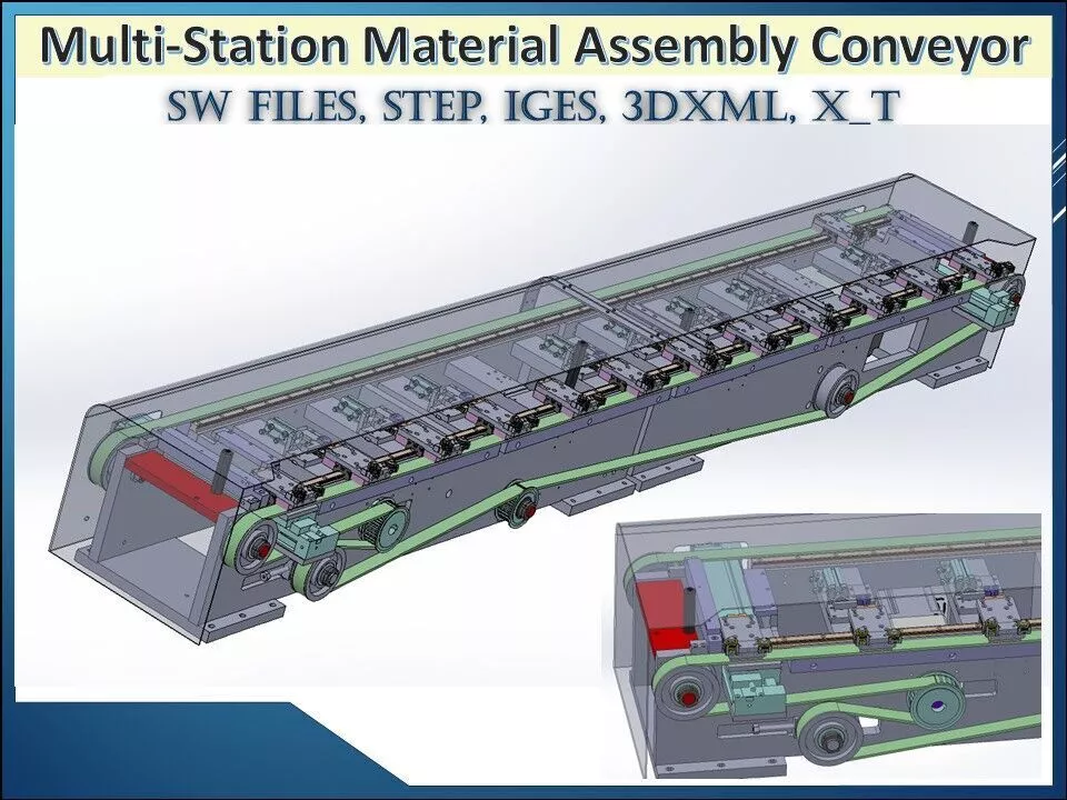 Multi-Station Material Assembly Conveyor 3D CAD Model 3D model