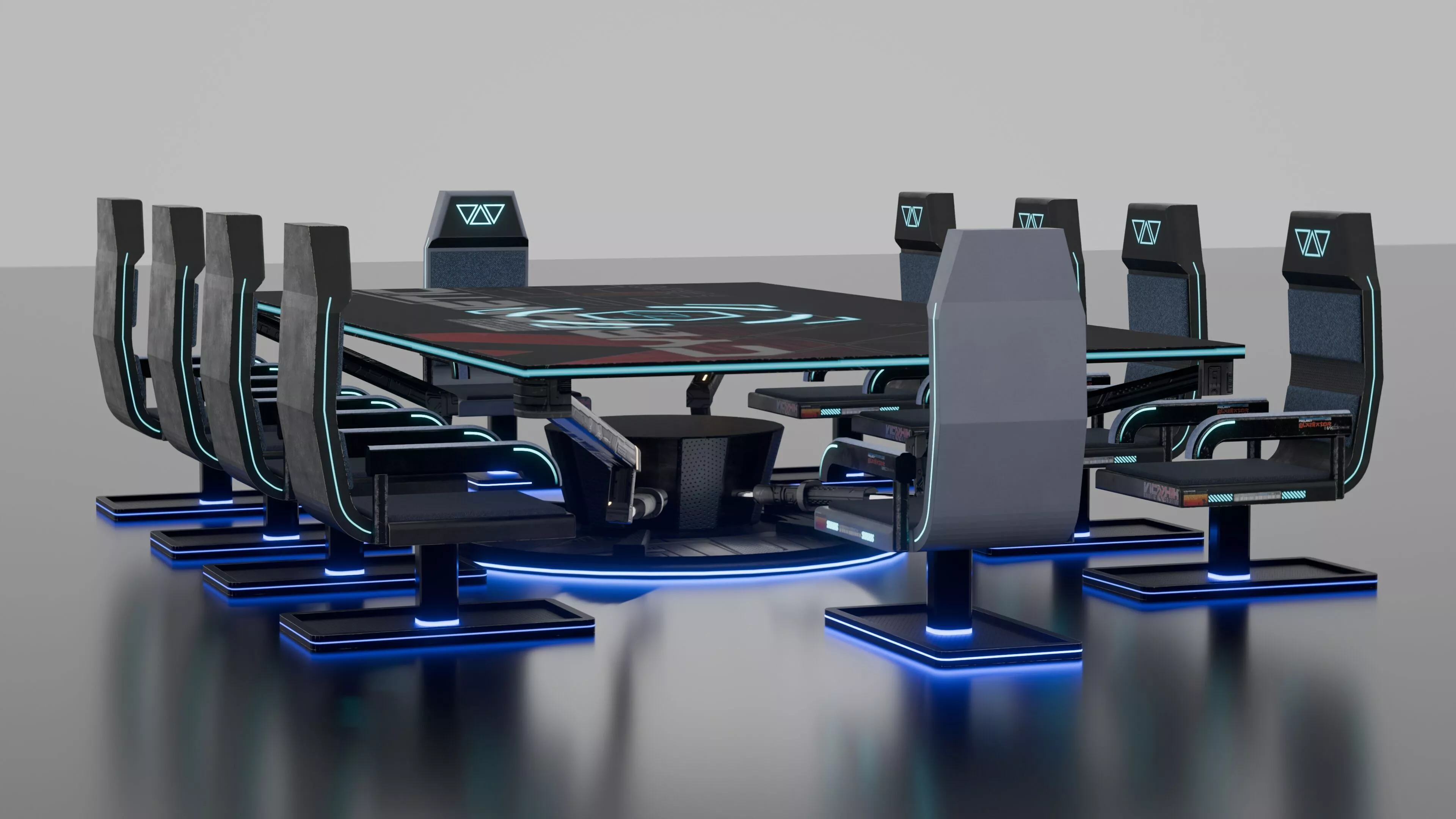 Cybernetic Futuristic Conference Table with Robotic Arms Low-poly 3D model