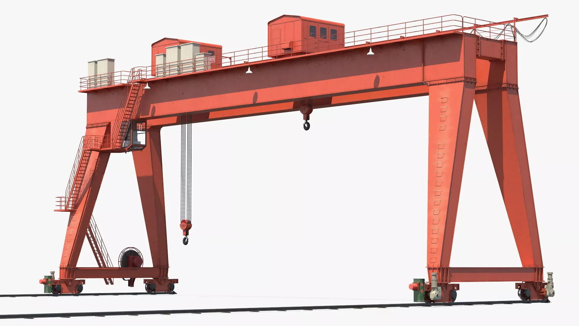 Heavy Duty Gantry Crane Double Girder Red Rigged 3D model