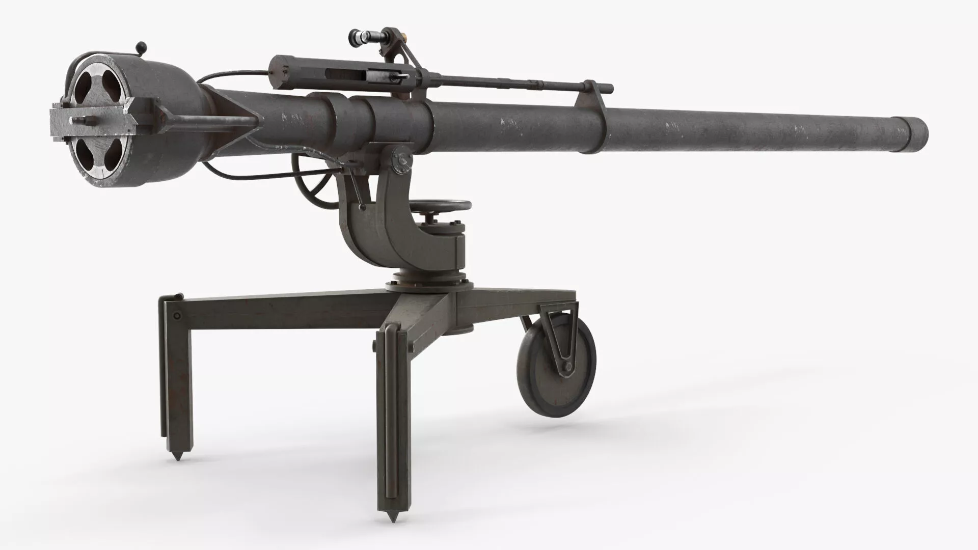 Vintage Military Recoilless Cannon on Wheels Black Rigged 3D model