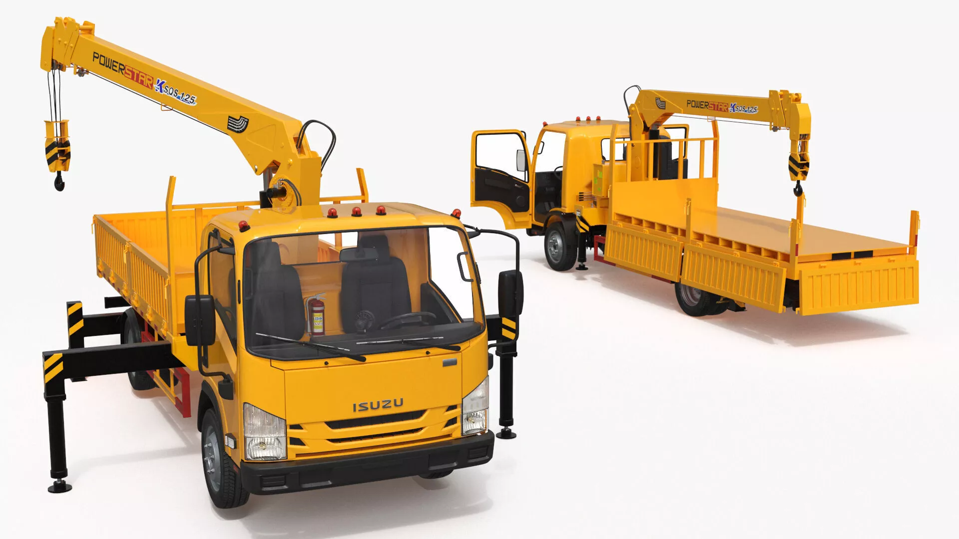 Yellow Truck Crane Manipulator ISUZU NPR Rigged for Maya 3D model