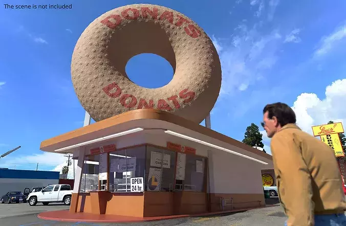 Giant Donut Sign Bakery Building 3D model 2