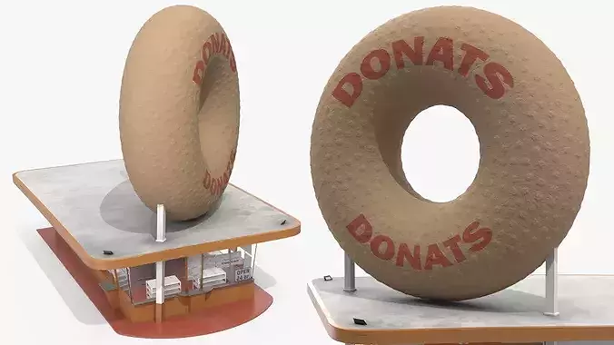 Giant Donut Sign Bakery Building 3D model 4