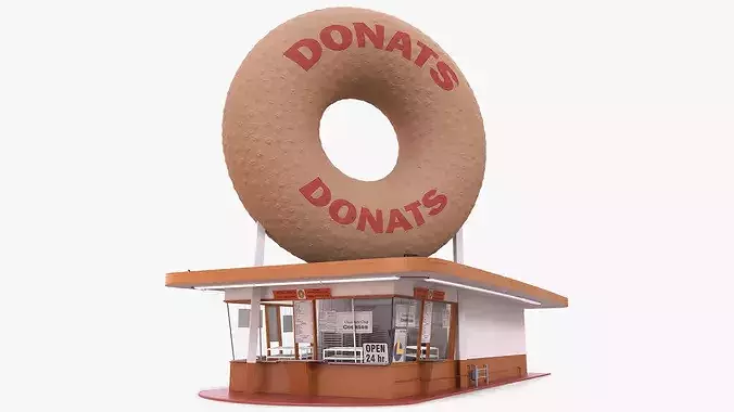 Giant Donut Sign Bakery Building 3D model