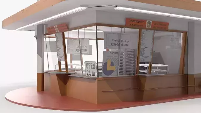 Giant Donut Sign Bakery Building 3D model 5