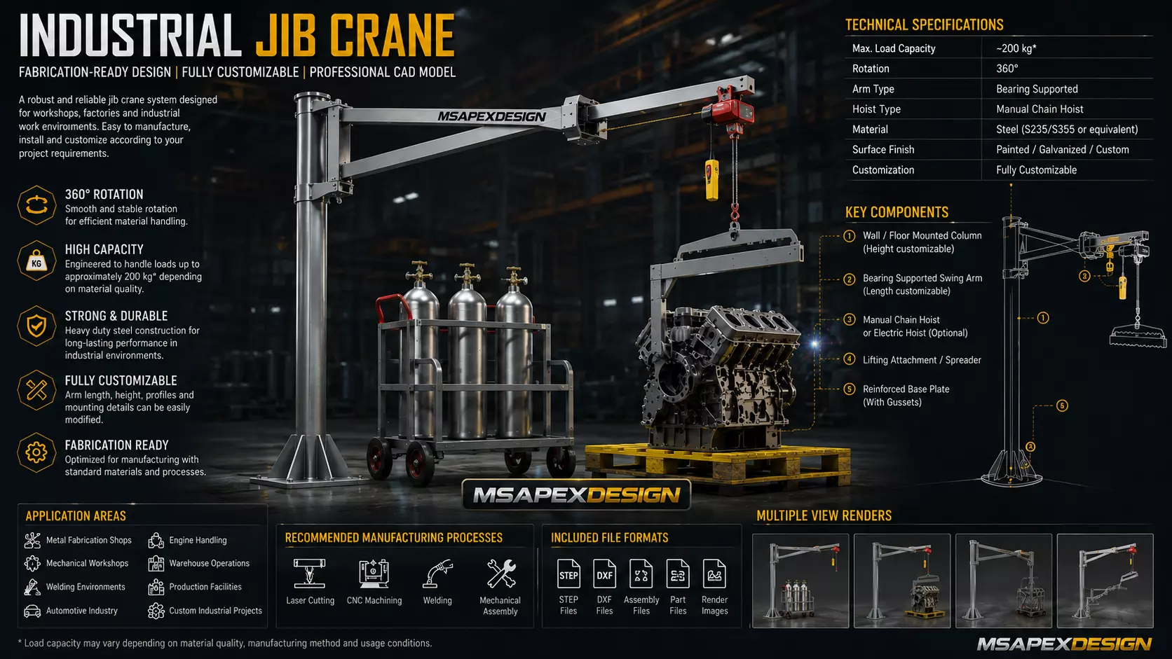Industrial Jib Crane CAD Model Workshop Lifting System 3D model