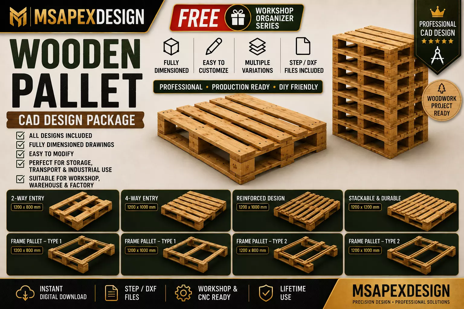 Industrial Pallet CAD Model STEP DXF SolidWorks Free 3D model