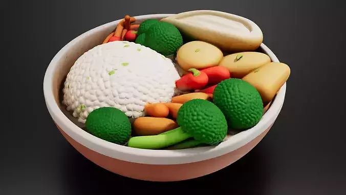 FoodTraditional - Home FoodsRice with Vegetables 3D print model 2
