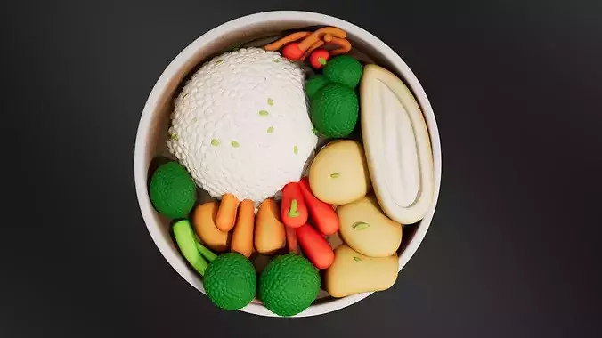 FoodTraditional - Home FoodsRice with Vegetables 3D print model 6