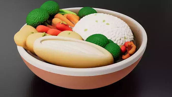 FoodTraditional - Home FoodsRice with Vegetables 3D print model 4