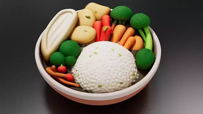 FoodTraditional - Home FoodsRice with Vegetables 3D print model 5