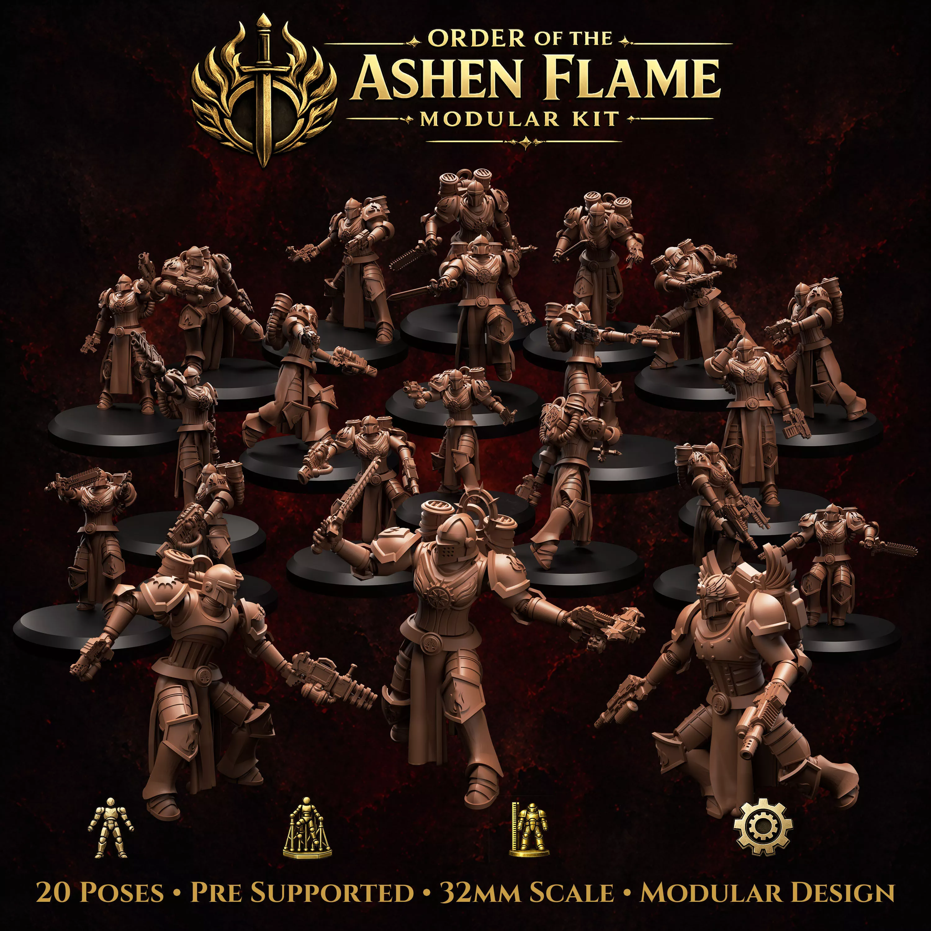 Order of the Ashen Flame - 32mm Modular Crusader STL Kit 3D print model