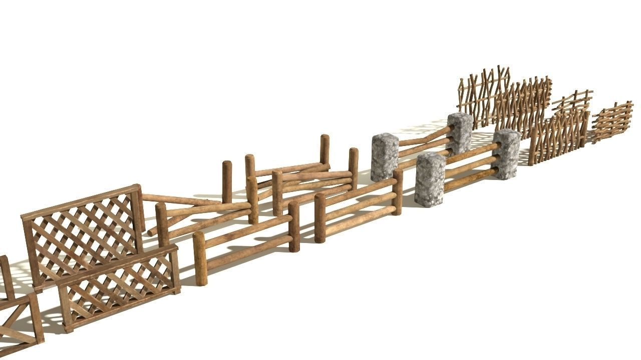 PBR Fences - Wooden  Low-poly 3D model_5