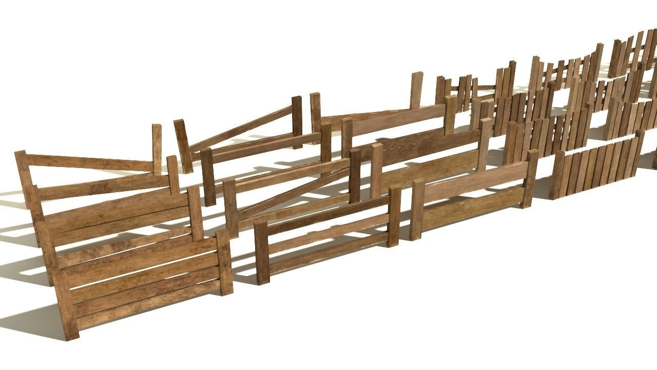 PBR Fences - Wooden  Low-poly 3D model_3