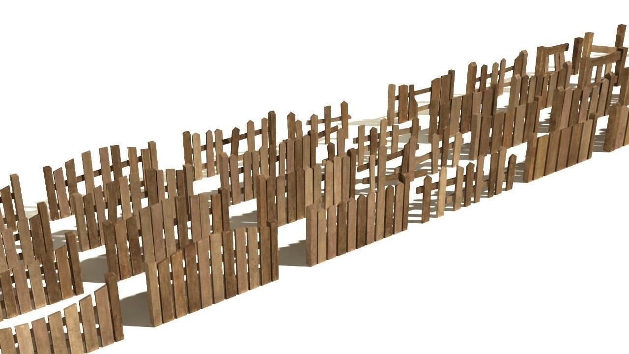 PBR Fences - Wooden  Low-poly 3D model_1