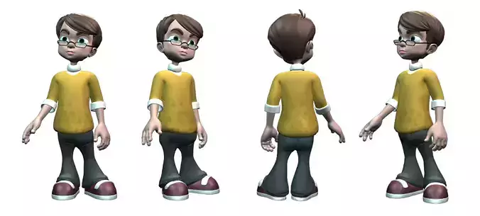 Robert cartoon character wearing glasses and shirt 3D model