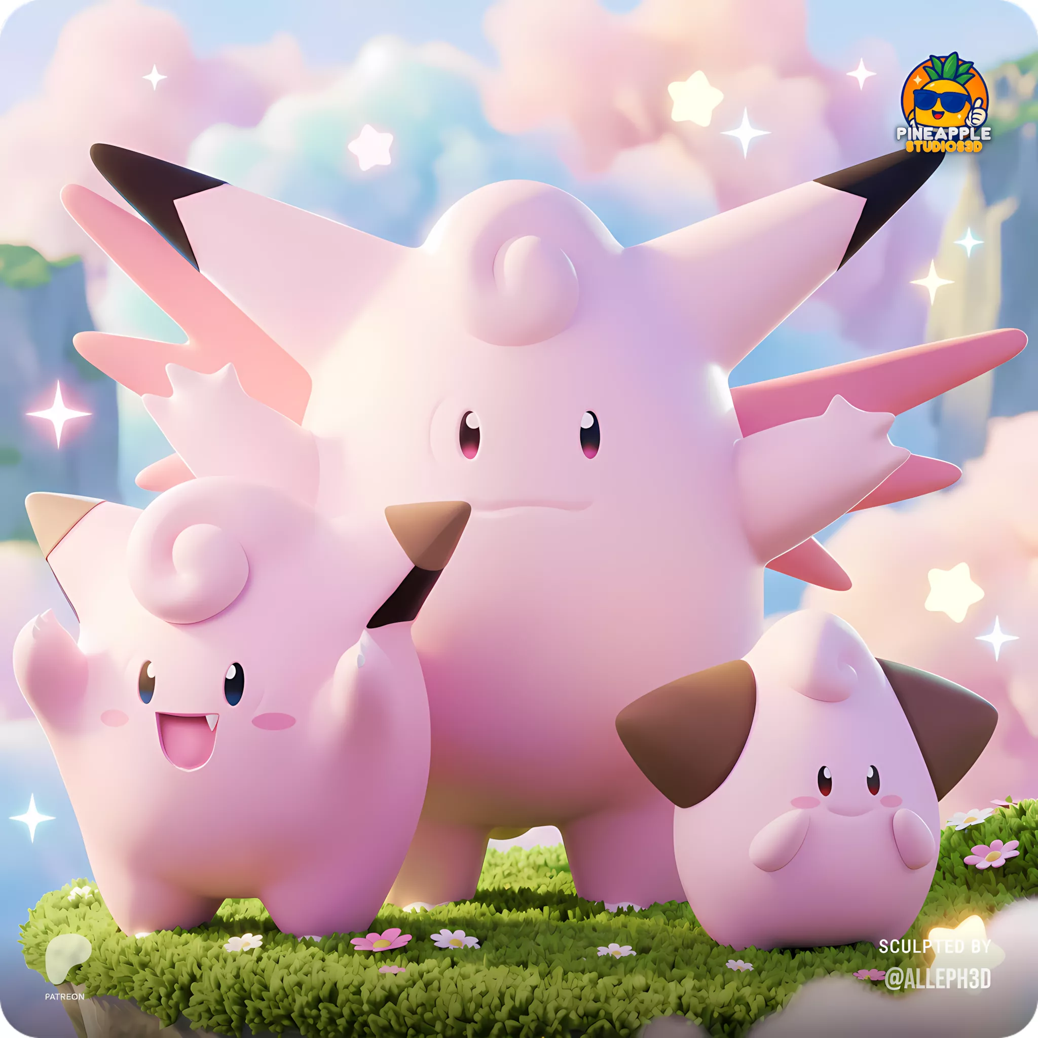 Cleffa Evolution Bundle Multicolor Cleffa Clefairy Clefable 3D print model