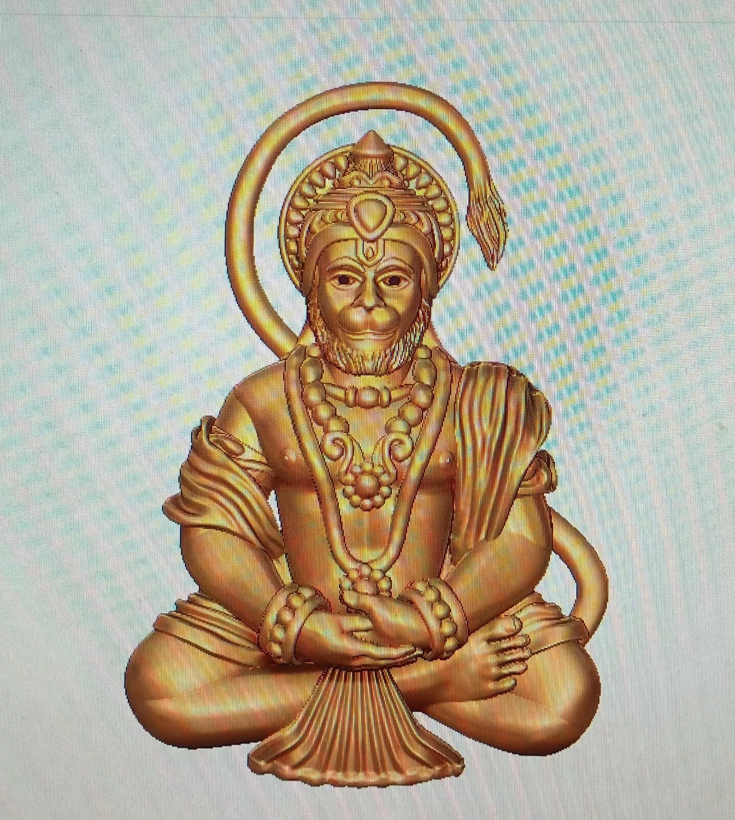3D Bas Relief of Lord Hanuman in Meditative Seated Posture Low-poly 3D model