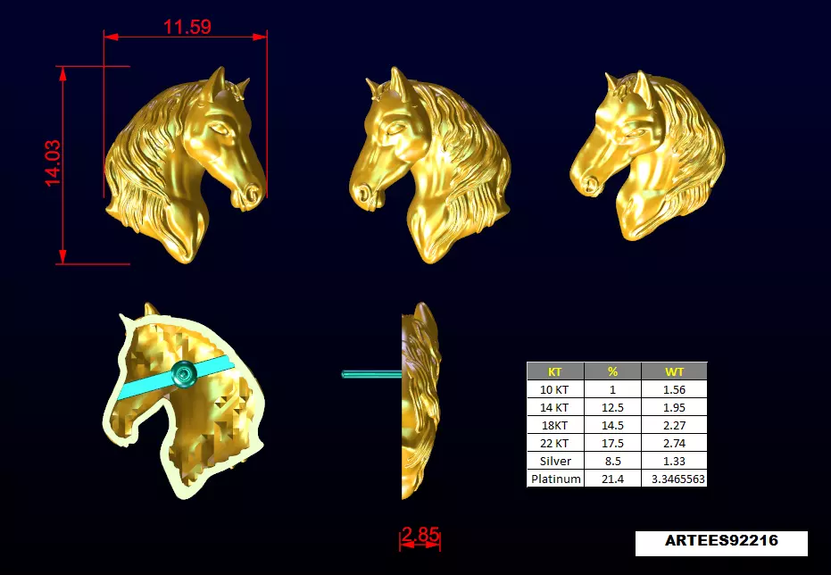 Horse Head Stud Earring Lapel Pin 3D CAD Model Low-poly 3D model