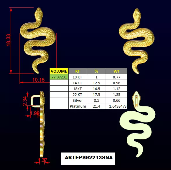Snake Pendant Jewelry 3D Model STL CAD Low-poly 3D model