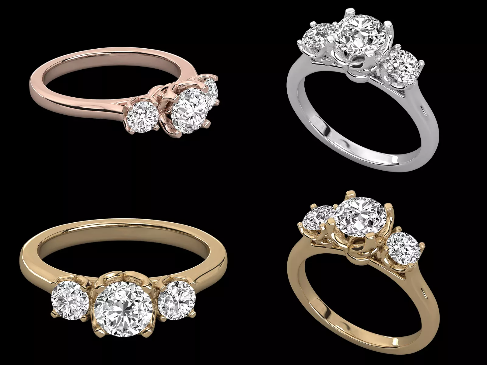 Elegant Round Three Stone Ring STL 3DM Jewelry CAD Design 3D print model