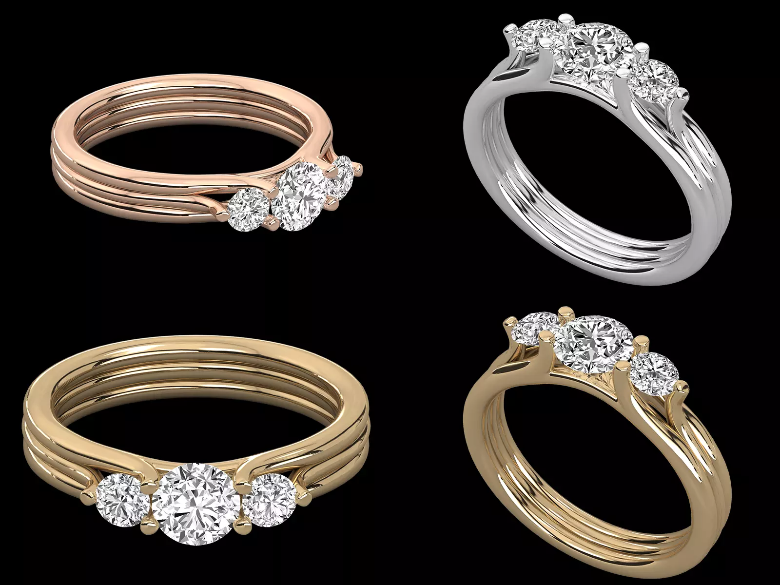 Modern Triple Band Diamond Ring STL 3DM Jewelry CAD Model 3D print model