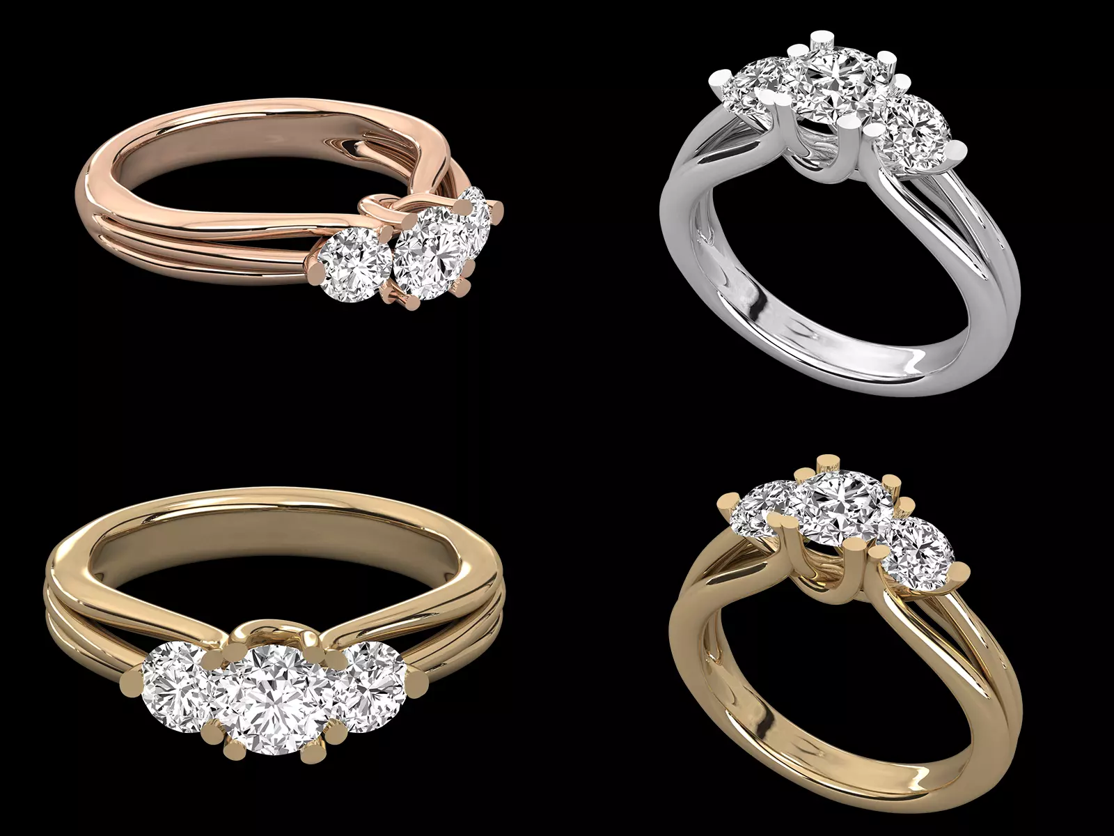Designer Split Band Diamond Ring STL 3DM Jewelry CAD Model 3D print model