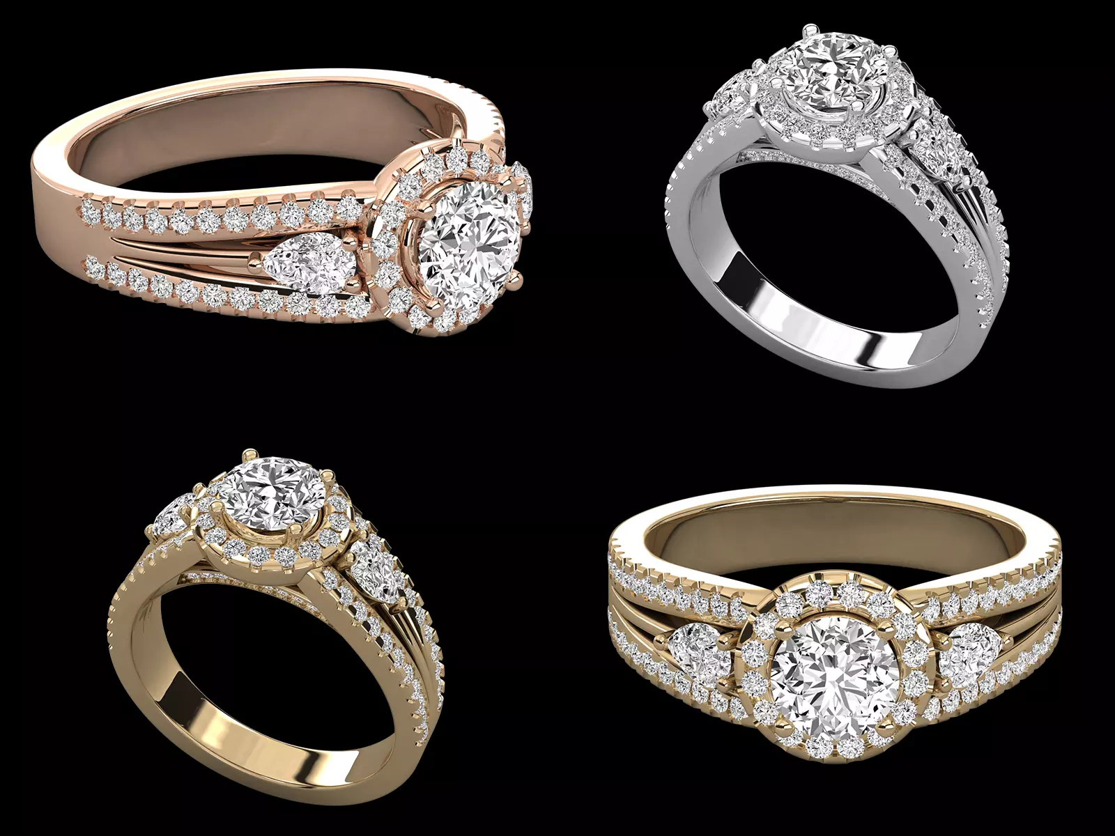 Luxury Halo Diamond Ring STL 3DM Jewelry CAD Model Design 3D print model