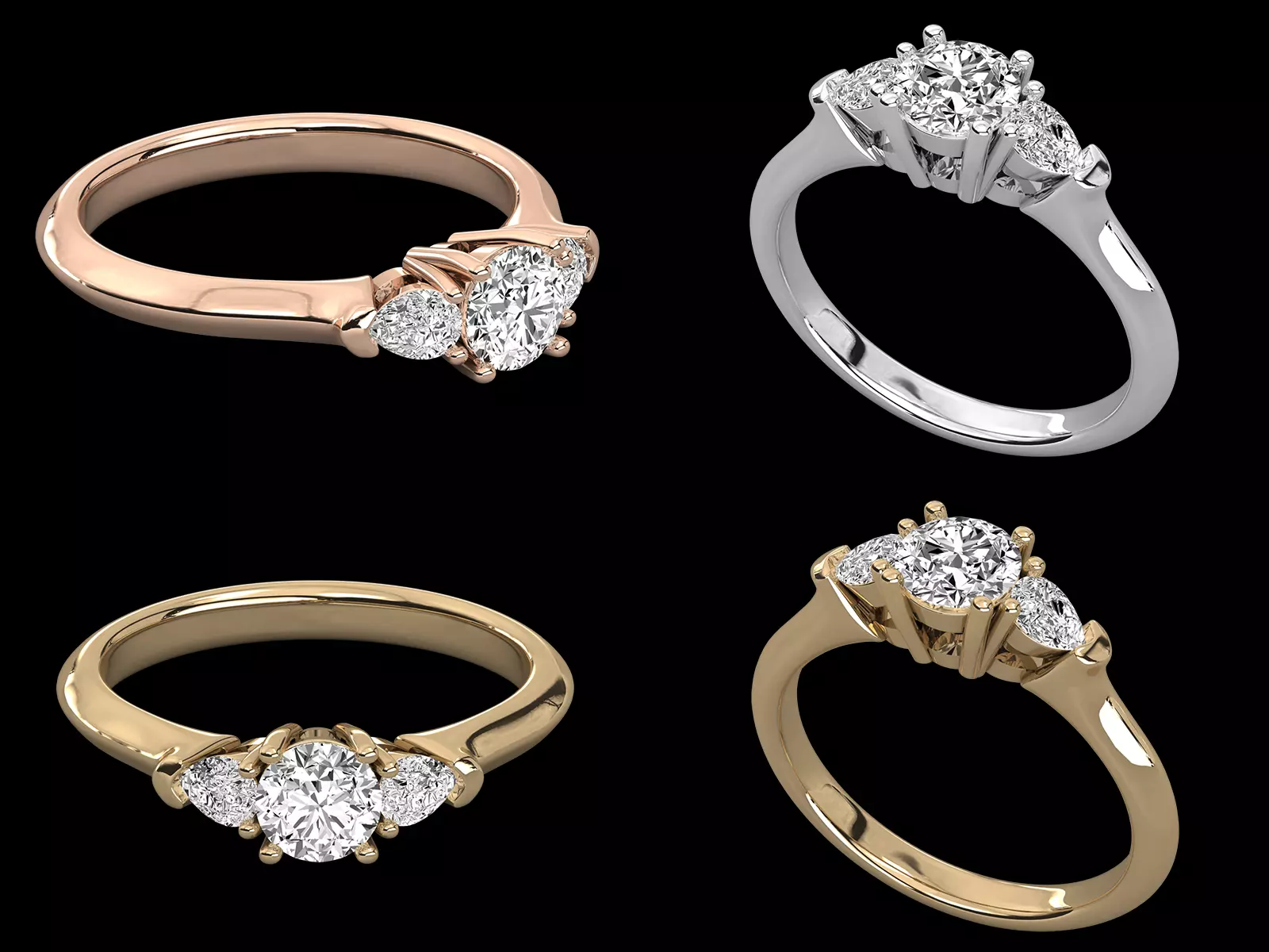 Classic Pear Side Stone Ring STL 3DM Jewelry CAD Model 3D print model