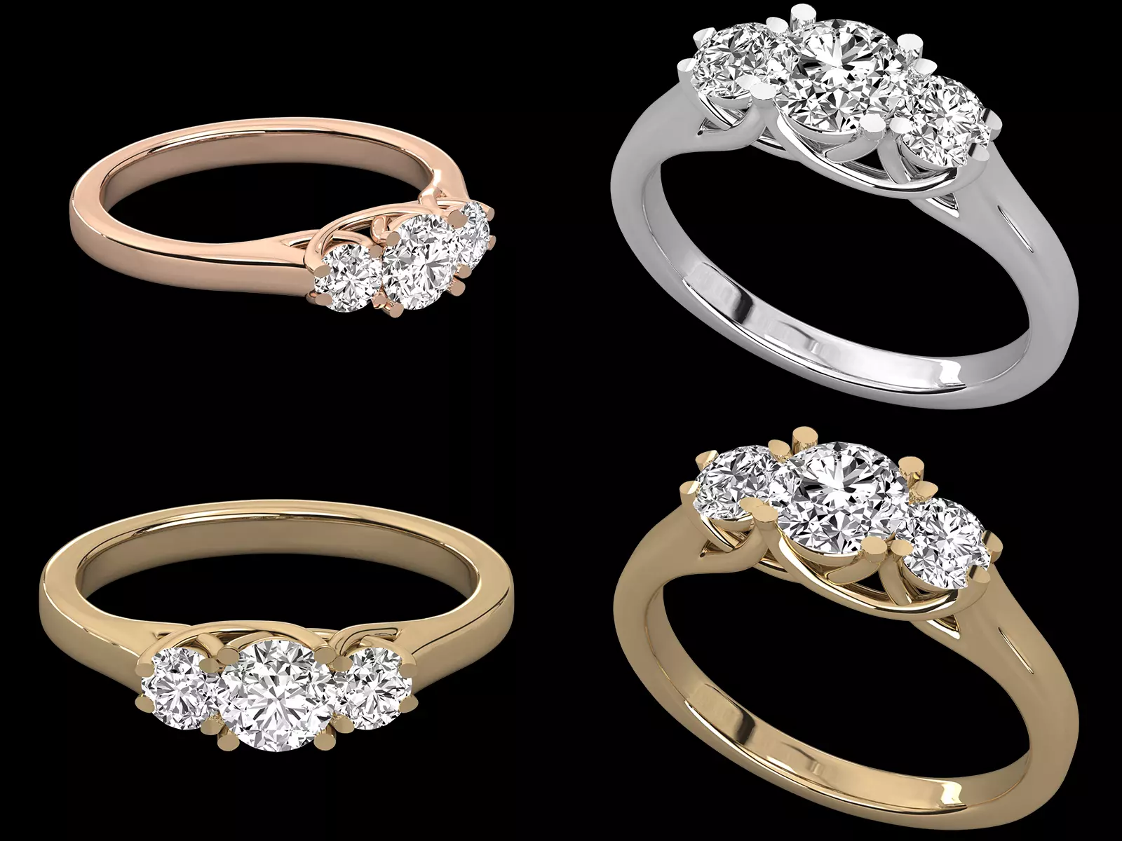 Classic Three Stone Diamond Ring STL 3DM Jewelry CAD File 3D print model