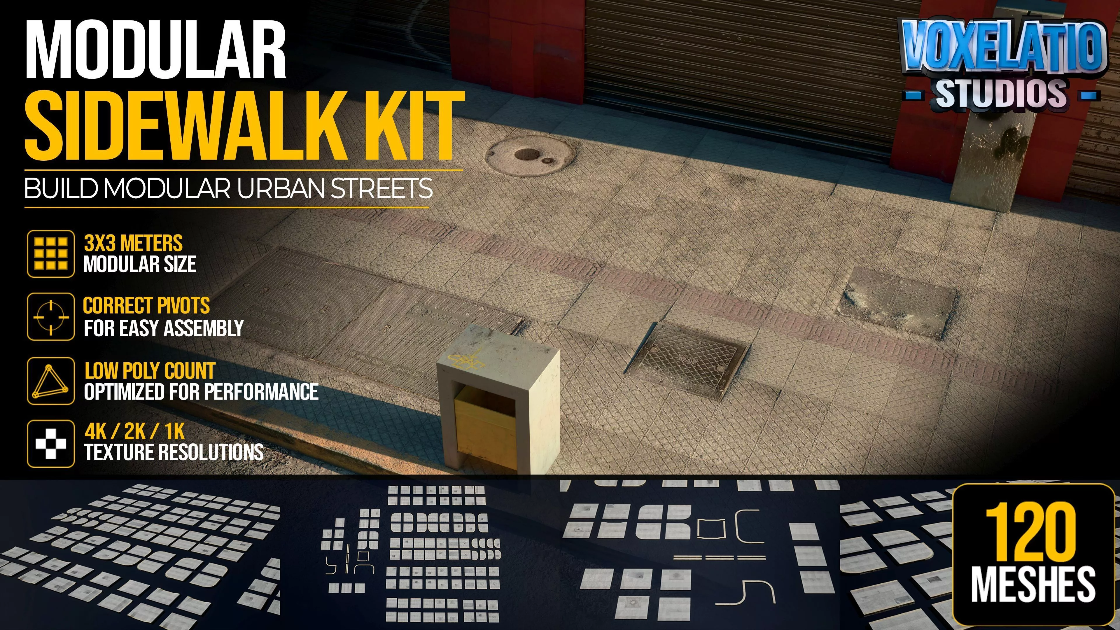 Modular Sidewalk Kit Low-poly 3D model