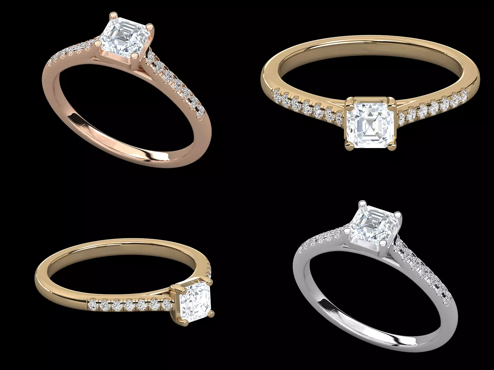 Princess Cut Solitaire Ring STL 3DM Jewelry CAD Model 3D print model