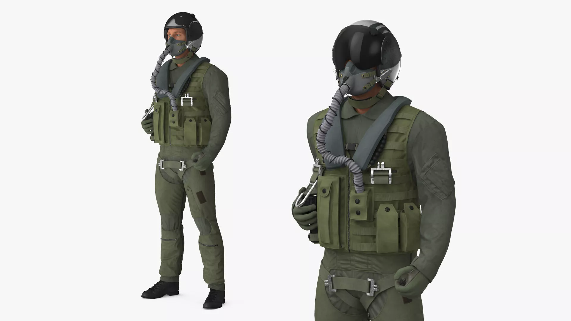 Aviation Uniform with Breathing Gear Green Rigged 3D model