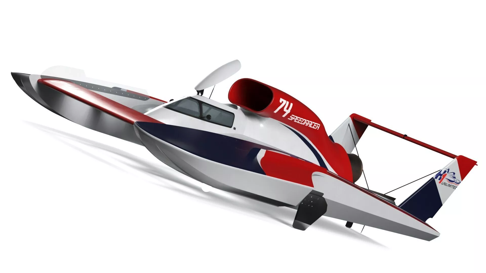 High Speed Hydroplane Boat with Rear Stabilizer Rigged 3D model