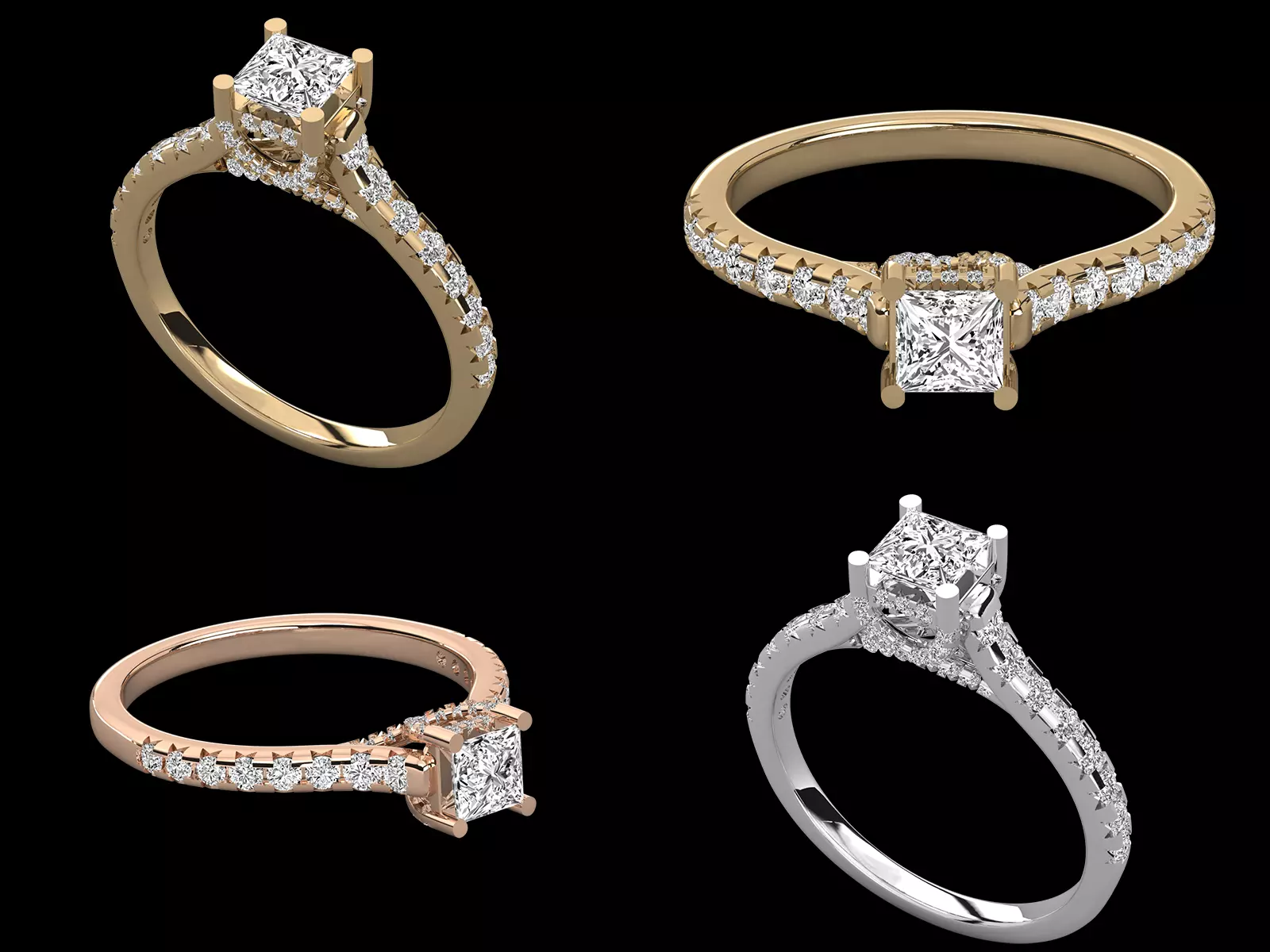 Princess Halo Engagement Ring STL 3DM Jewelry CAD Model 3D print model